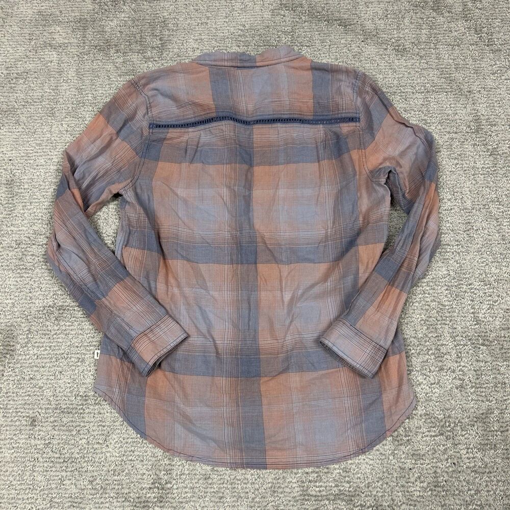 Toad & Co Shirt Womens Large Airbrush Deco Button Blue Pink Plaid Organic Cotton - Picture 8 of 9
